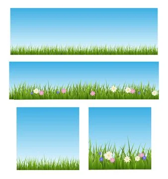 Spring easter and summer grass banners collection realistic vector illustra.. Stock Illustration