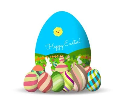 Spring Easter background with egg and bunny Stock Illustration
