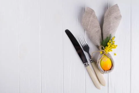 Spring Easter background for menu. Easter egg decoration, bunny ears Stock-Fotos