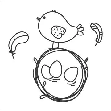 Spring easter bird in a nest with eggs cartoon Stock Illustration