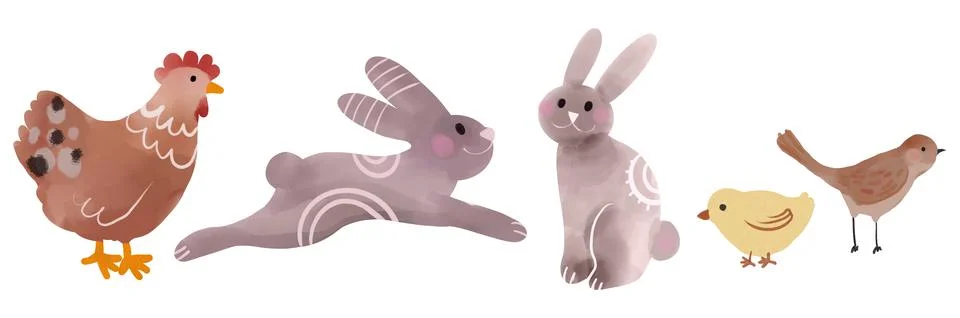 Spring easter boho illustration elements set happy springtime isolate set on Illustrazione stock