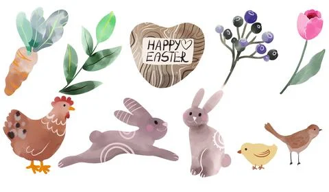 Spring easter boho illustration elements set happy springtime isolate set on Illustrazione stock