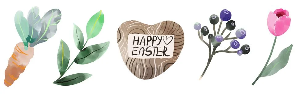 Spring easter boho illustration elements set happy springtime isolate set on 스톡 일러스트
