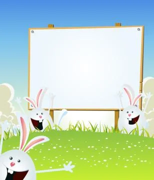 Spring easter bunnies message on wood sign Stock Illustration