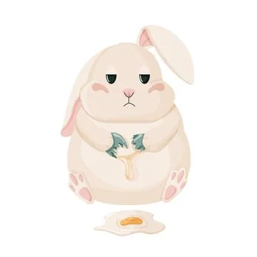 Spring easter bunny. Easter bunny sitting with a broken egg. Stock Illustration
