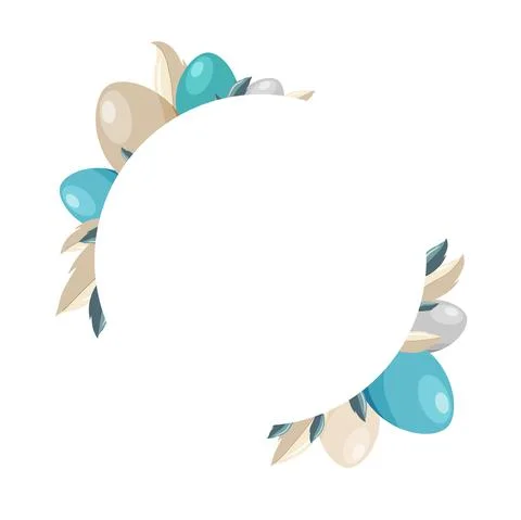 Spring Easter composition of Easter multi colored eggs and feathers gathered Stock Illustration