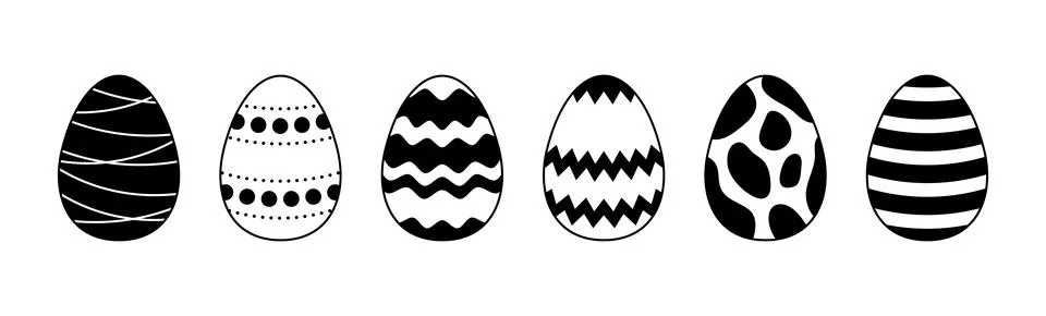 Spring Easter eggs set. Black and white egg collection with different ornaments Stock Illustration