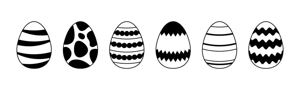 Spring Easter eggs set. Black white egg collection with different ornaments and 스톡 일러스트