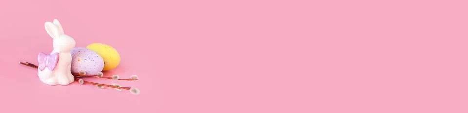 Spring easter holiday, decorative composition with willow branch, white Photos