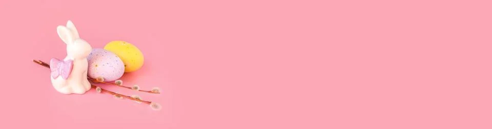 Spring easter holiday, decorative composition with willow branch, white Stock Photos