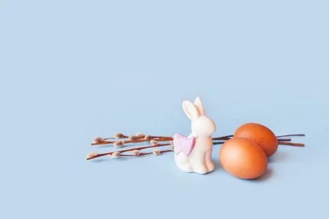 Spring easter holiday, decorative composition with willow branch, white Stock Photos
