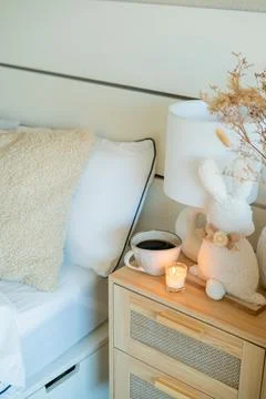 Spring Easter home decor in light shades. Stock Photos