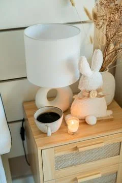 Spring Easter home decor in light shades. Stock Photos