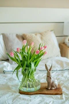 Spring Easter home decor in light shades. Stock Photos