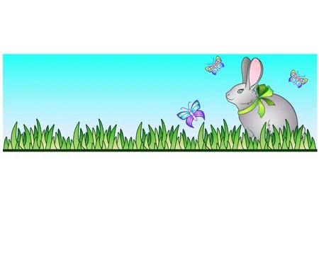 Spring easter horizontal social media background with cute bunny sitting Stock Illustration