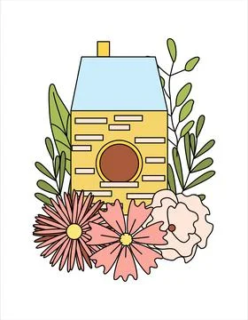 Spring Easter illustration, birdhouse with flowers composition Stock Illustration