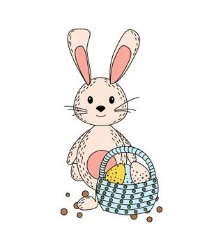 Spring Easter illustration, bunny with basket of eggs Stock Illustration