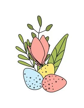 Spring Easter illustration, floral composition flat style Stock Illustration