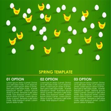 Spring easter infographics background, card with silhouettes of hens and eggs Ilustración de archivo