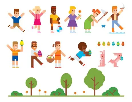Spring Easter kids playing outdoor Stock Illustration