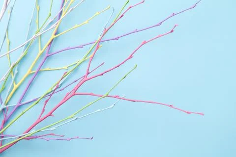 Spring, Easter Pastel Background with Colorful Twigs Stock Photos