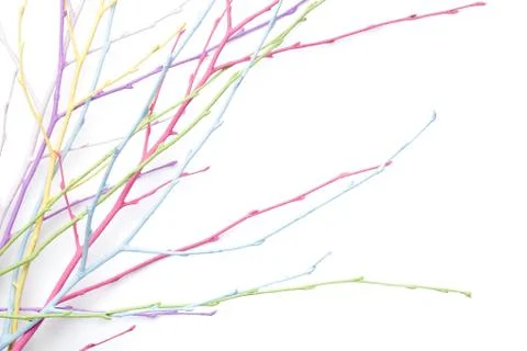 Spring, Easter, Pastel, Colorful Twigs Isolated on White Background Stock Photos
