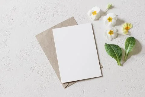 Spring, Easter stationery mock-up scene. Blank greeting card, invitation with Stock-Fotos
