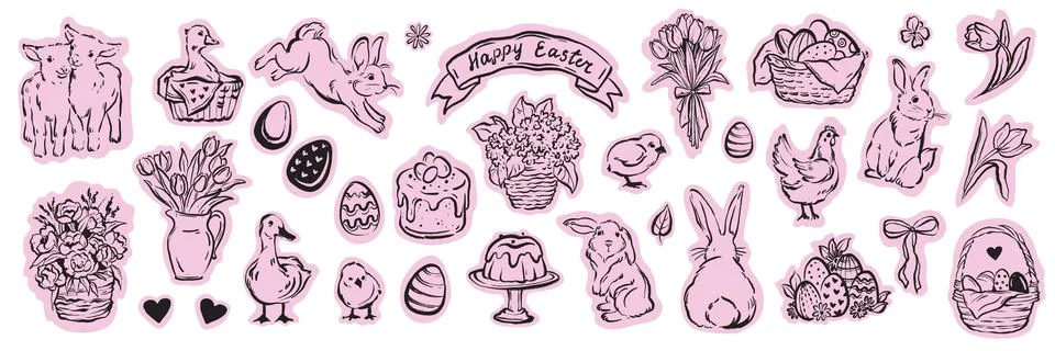 Spring Easter sticker, holiday doodle icon, hand drawn traditional egg hunt Stock Illustration