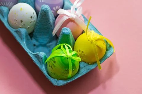 Spring Easter theme. Decoration of eggs and flowers. Stock Photos