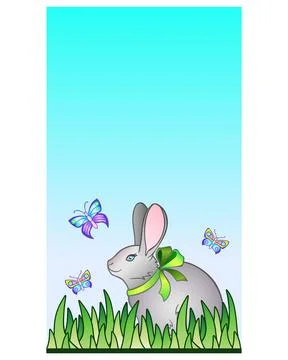 Spring easter vertical social media background with cute bunny sitting in grass Stock Illustration
