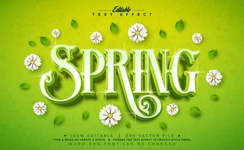 Spring Editable Text Effect Graphic Style with Flower and Leaf on Green Bac.. Illustrazione stock