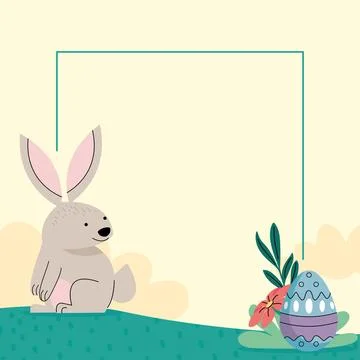 Spring egg and rabbit in frame Stock Illustration