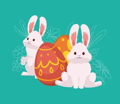 Spring eggs with rabbits couple Ilustração Stock