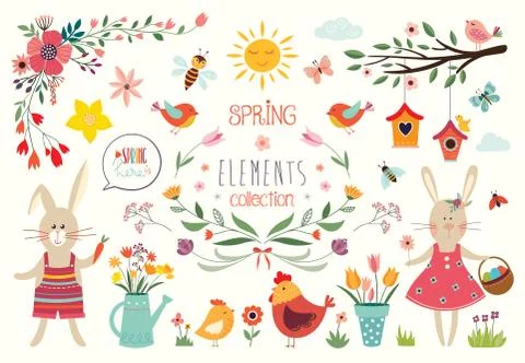 Spring elements collection Illustrazione stock