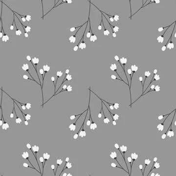 Spring endless pattern with grayscale cherry branches. Springtime. Happy Easter イラスト素材