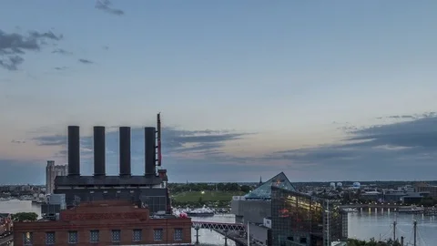 Spring Evening Overlooking Baltimore's Inner Harbor Timelapse Video stock 84001069