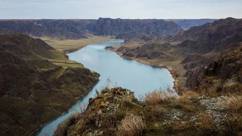 Spring evening on the river Ili. Kazakhstan Stock Footage 101467010