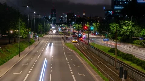 Spring Evening Timelapse of Night Traffic in Mokotow, Warsaw 스톡 동영상 279142605