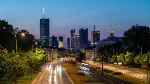 Spring Evening Timelapse of Warsaw Traffic and Skyline Stock Footage 279060030