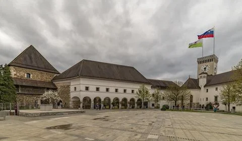 Spring evening view for main old square in Ljubljana 03 31 2023 Stock Photos