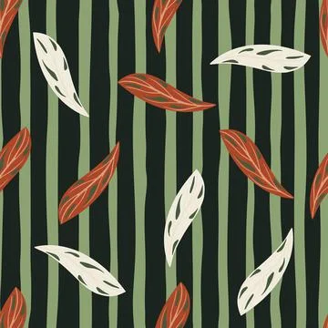 Spring falling foliage seamless pattern with white and orange leaves shapes.  Stock Illustration