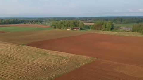Spring farm landscape with plowed fields, aerial view Stock Footage 92578295