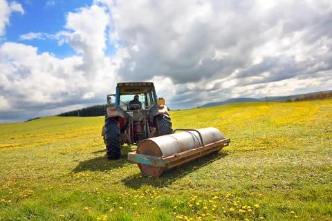 Spring farmwork in the fields Stock Photos