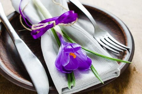 Spring Festive Table Setting With Fresh Flower. Stock Photos