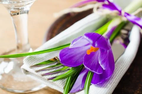 Spring Festive Table Setting With Fresh Flower. Stock Photos
