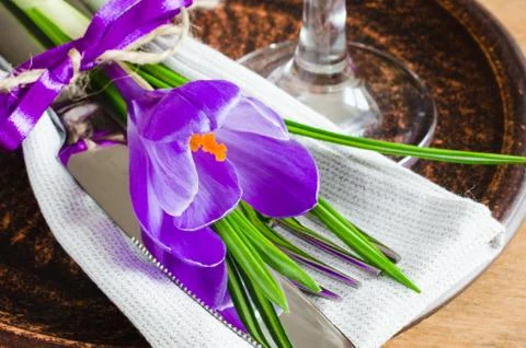 Spring Festive Table Setting With Fresh Flower. Stock Photos
