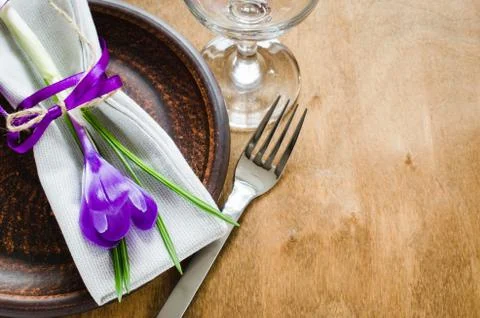 Spring Festive Table Setting With Fresh Flower. Stock Photos