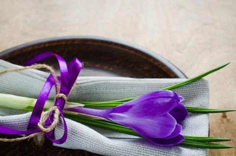 Spring Festive Table Setting With Fresh Flower. Stock Photos