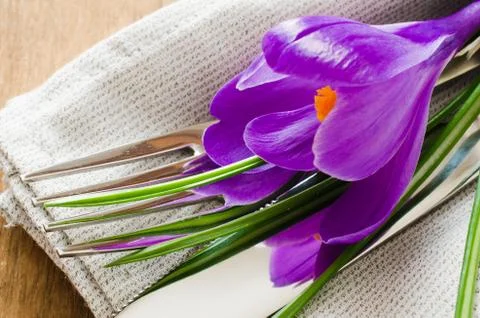 Spring Festive Table Setting With Fresh Flower. Stock Photos