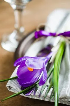 Spring Festive Table Setting With Fresh Flower. Stock Photos